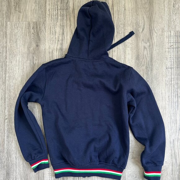 Vintage Mens Navy Blue Italia Full Zip Hooded Italy Flag Crest Sweatshirt 11/12 - Picture 3 of 10